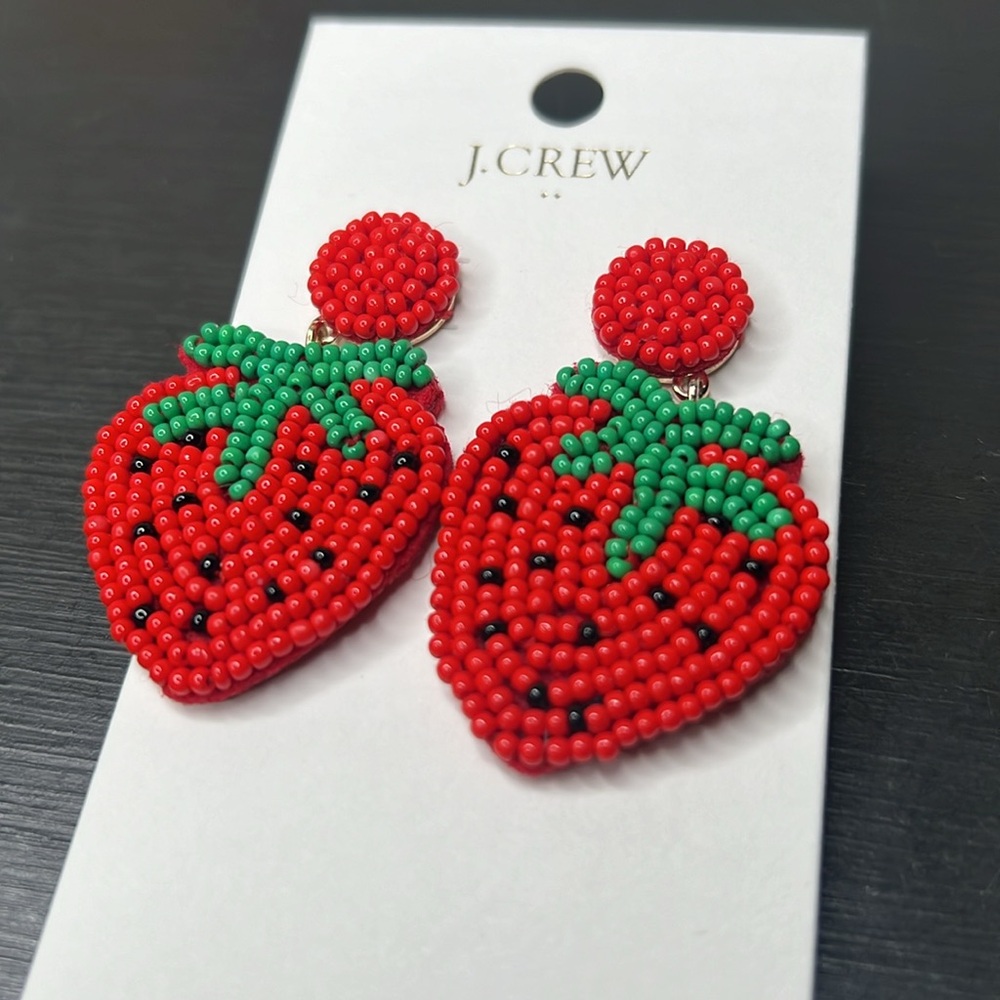 J. Crew Strawberry beaded earrings NWT - Picture 2 of 3